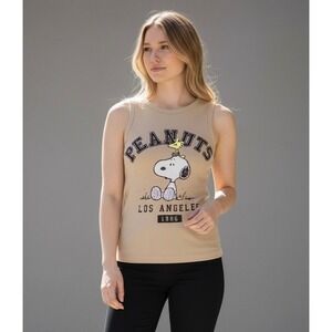 Peanuts Snoopy Los Angeles 1986 Size Small‎ Graphic Tank Top Tan Ribbed